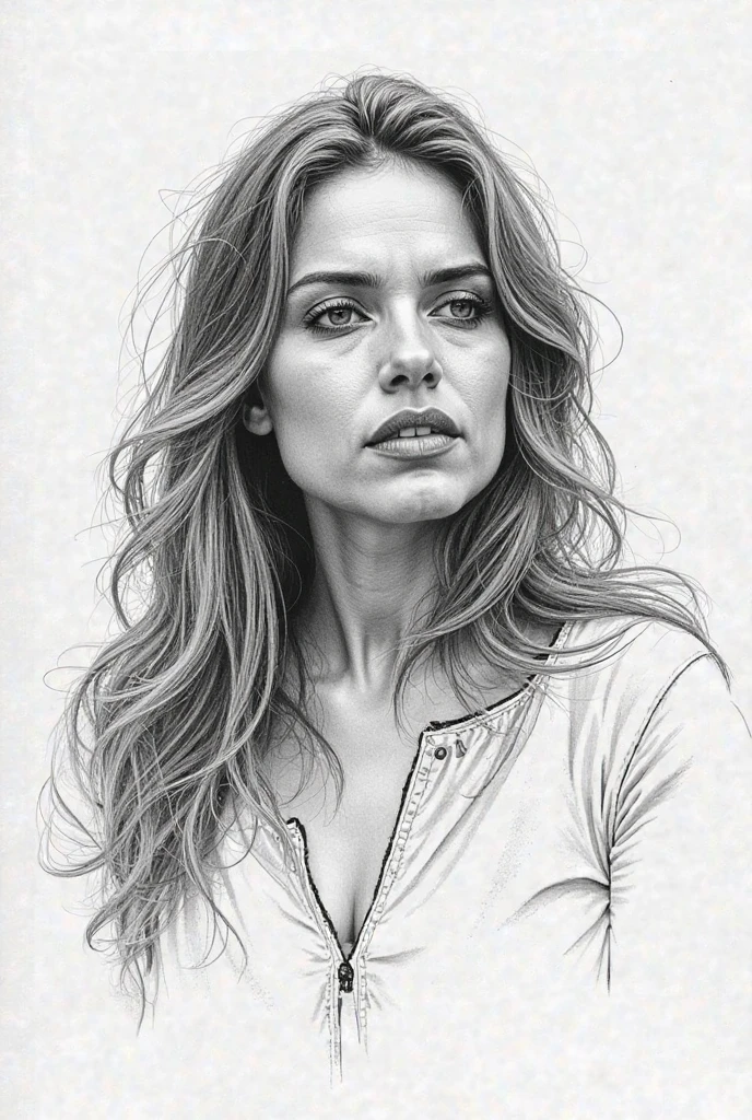 A delicate, graphite sketch portrays, a nude young beautiful  Jennifer Lopez, medium firm breasts, standing bare feet without background, her features rendered in subtle shading and precise lines. The framing is tight, focusing attention on the subject's serene face. Soft, feathery strokes convey the gentle texture of her hair, 