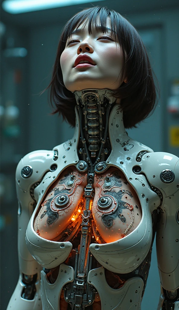 (((masterpiece))), (((best quality))), ((ultra-detailed)), (highly detailed CG illustration), ((an extremely delicate and beautiful)),(from side),cinematic light,((1mechanical girl)),solo,full body,(machine made joints:1.2),((machanical limbs)),(blood vessels connected to tubes),(mechanical vertebra attaching to back),((mechanical cervial attaching to neck)),(sitting),expressionless,(wires and cables attaching to neck:1.2),(wires and cables on head:1.2)(character focus),science fiction,white background, extreme detailed,colorful,highest detailed