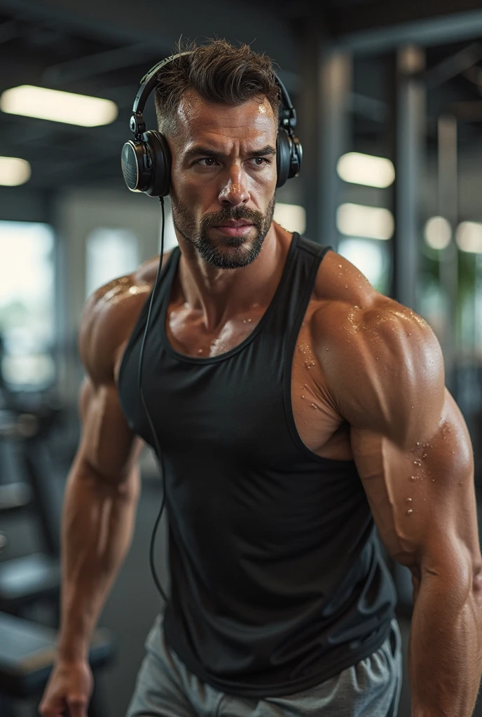 Man drinking sports nutrition, creatine, in the gym 