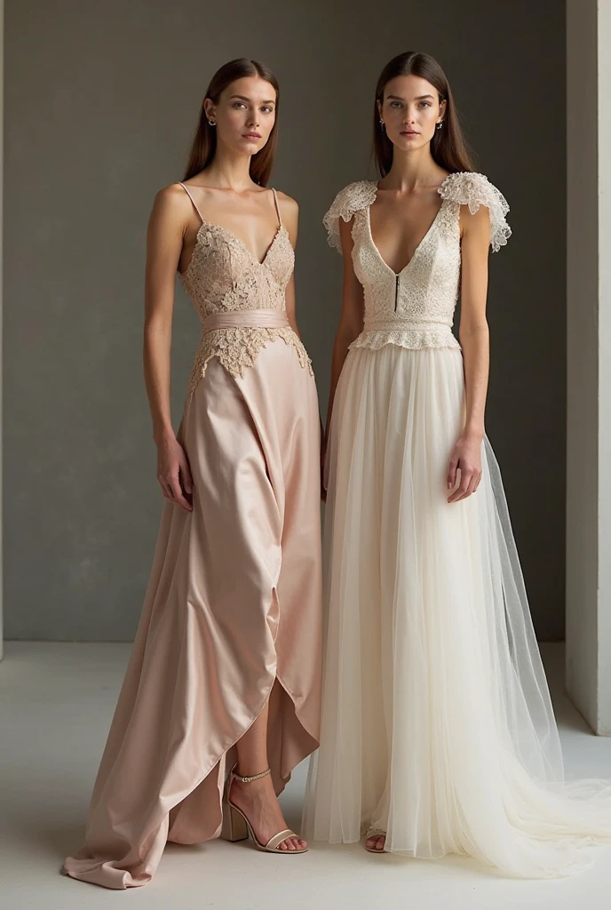 Uma mulher com seios muito grandes em um vestido curto estilo europeu com decote