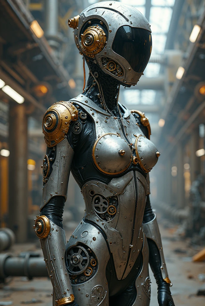 NSFW masterpiece，（best quality）Giant Cyberpunk Female Mechanical Titan，Marble prosthetic breast modified with giant mechanical structural modules，Mega Evolution Future Technology Titan，Apocalyptic cloudy sky and dilapidated underground city ruins at night，Jewelry-encrusted mechanical breast prosthesis，Marble cracked skin shell，Heavy exoskeleton fantasy technology evolution mecha，Dark fantasy art rendering，Standing on the smoky ruins，Dark swamp atmospheric fog special effects，