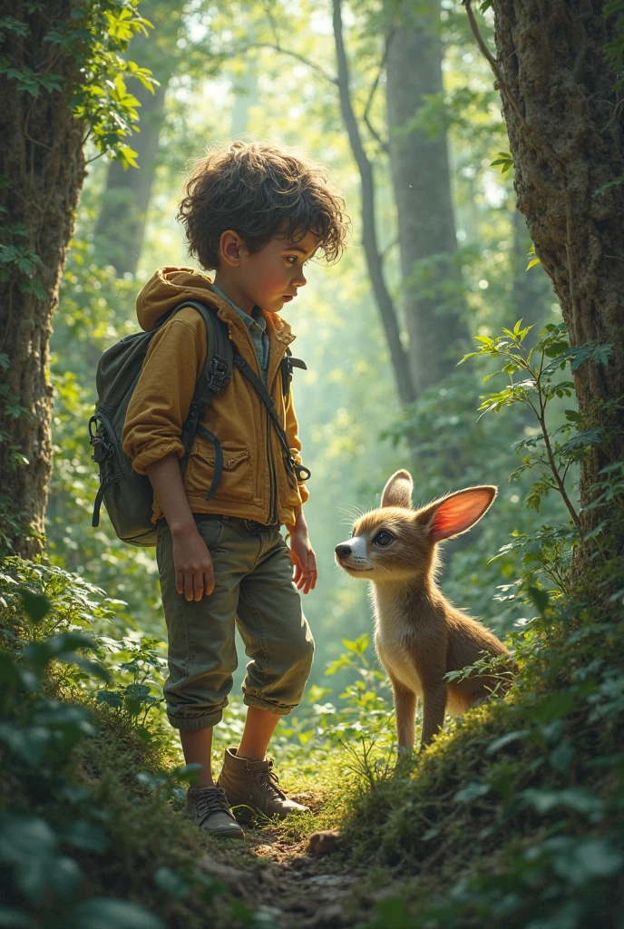 A 15-year-old boy came to a clearing where he found a small dog trapped between some branches next to a forgotten backpack.
