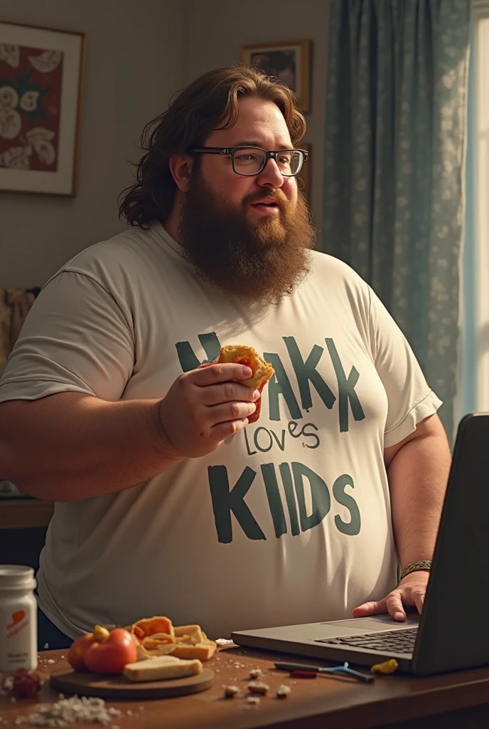 35 year old man, Greg Grunberg, fat, double chin, faded hoodie over faded t-shirt, glasses, greasy pale brown hair, acne, tourist nformation shop, leaning forward over counter, sunlight through shop window, shelves of glossy magazines and brochures, electronic till