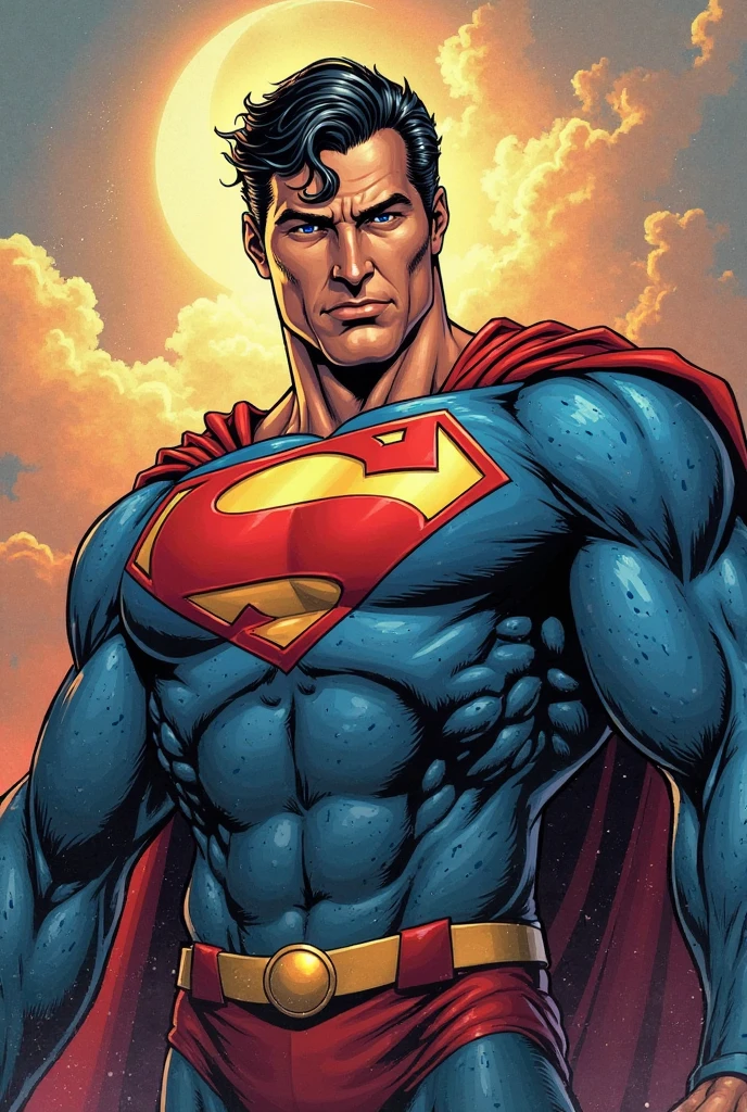 (henry cavil as superman), (Art by Jim Lee) magnificent sky background, dramatic, gorgeous, award winning, masterpiece,
