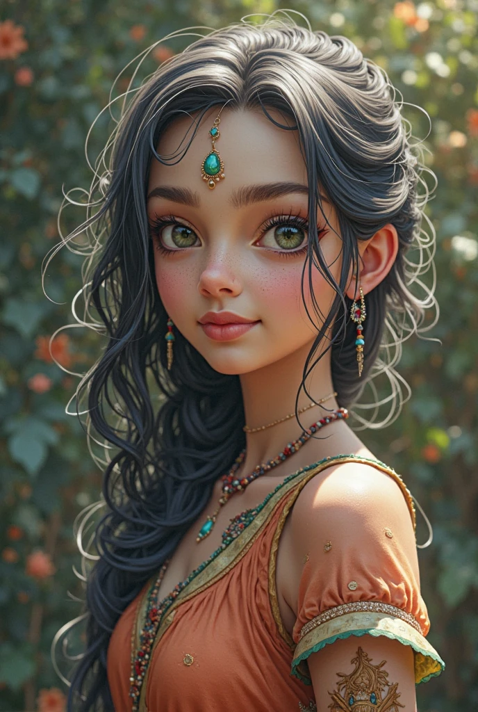 cute ,(((little ,tiny little body,little,chibi))),(baby face),(round face),(little ),(big forhead:1.2),(anime  with extremely cute and beautiful black hair)),

((((indian girl)))),(((flat ))),((((black hair:1.35,messy hair,colored inner hair,absurdly long unkempt hair,dark hair,black hair,very long hair,voluminous hair,Thick hair,Dense hair,long hair)))),(((turquoise_eyes:1.3))),intricate eyes,beautiful detailed eyes,symmetrical eyes,big eyes:1.5,(((lustrous skin:1.5,bright skin: 1.5,skin tanned,shiny skin,very shiny skin,shiny body,plastic glitter skin,exaggerated shiny skin,illuminated skin))),(detailed body,(detailed face)),

(cute,kawaii,()),

navel,(((modern princess,yellow diadem,yellow fur sweater, yellow fur sweater outfit, wearing a yellow fur sweater:1.3,yellow winter sweater))), ((skirt)),(arabian clothes,with little gold clothing,((((furry edge clothing)))),(arabian jewelry,intricate necklace),(((slave collar,Long  connected to her collar,))),(((torn clothes:1.1,intricate outfit,intricate clothes,embroidered outfit,ornate outfit))),

(dynamic pose:1.0),embarrassed,(centered,scale to fit dimensions,Rule of thirds),

inside,indoor,((subsurface,labyrinth,dungeon,dark dungeons,stone walls, deep empty caves,ancient glowing crystals,elaborate underground structure,columnar crystal formations,subterranean fantasy,illuminated pathways leading deeper,hidden door veiled in shadows)),scenery:1.25,((intricate scenery)),

(Glossy glowing ornaments),highres,sharp focus,(ultra detailed,extremely detailed),(photorealistic artwork:1.37),(extremely detailed CG unity 8k wallpaper),(((vibrant colors,vibrant theme))),(intricate),(masterpiece),(best quality),artistic photography,(photography taken by sldr),(intricate background),perfect rendered face,perfect face details,realistic face,photo realistic,((intricate detail)),(((realism))),
