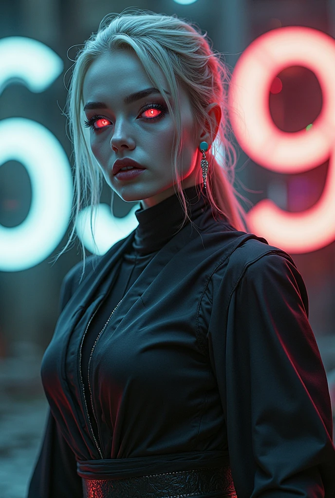 Fashionable of androgynous alien looking witch wearing veil, glowing eyes, beautiful evil slavic muscular woman, pale skin, long dark blond hair, futuristic design, minimal details, givenchy, photoreal, 200mm, hd, f/ 2.0, highly detailed, surreal , drop dead, in the style of red and blue, (intricate details, hyperdetailed:1.15) (skin texture:1.2), cinematic, professional, 4k, (((dynamic model pose))), sitting, full body