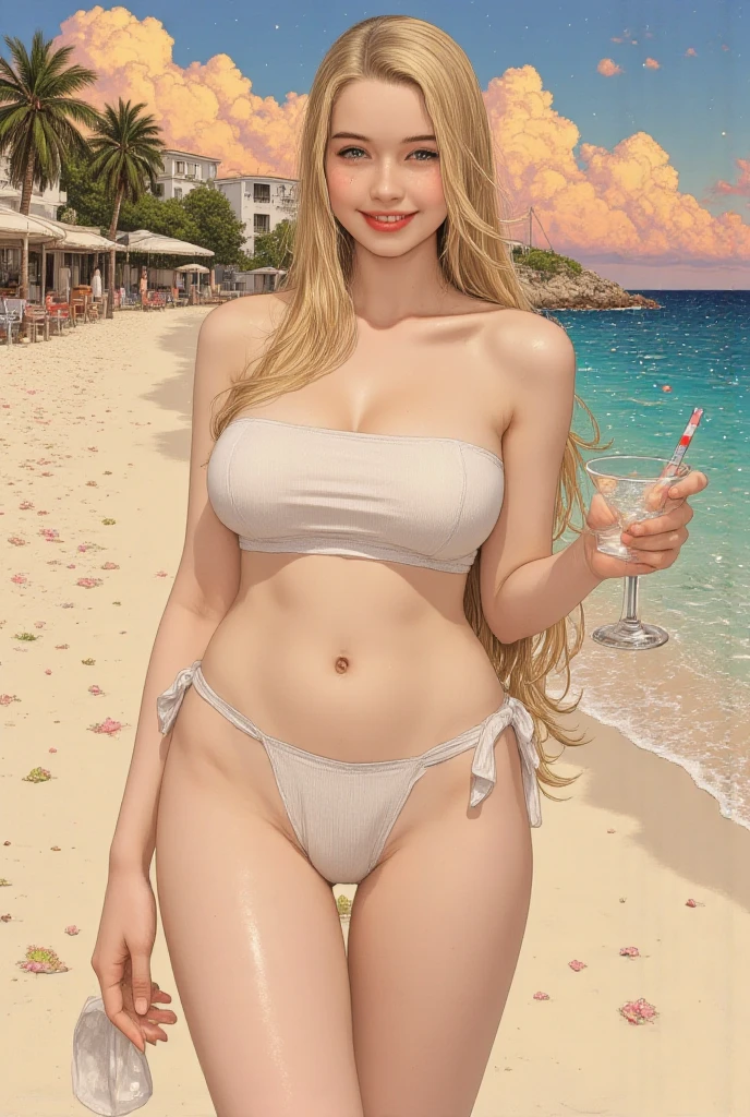 Modella koreana  sorridente in perizoma bellissimo sedere su yacht di lusso in mezzo al mare sfondo capri