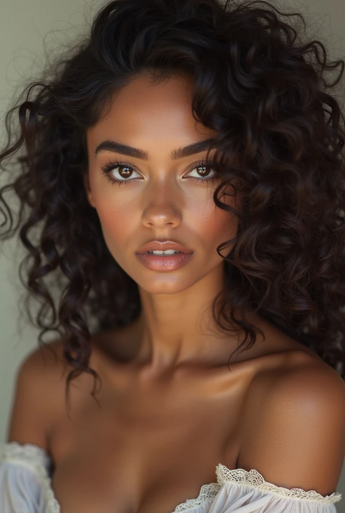 American girl, 20 years, pale skin, Long hair, curly hair, black hair, face, face fino, small forehead, splattered nose, fleshy lips, parts, gray eyes, crop top, slightly prominent bust, natural bust, flat stomach 