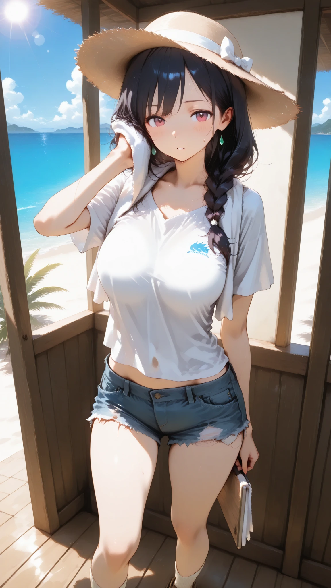 Huge breast , bikini, realistic girl,slim Body , curly hair