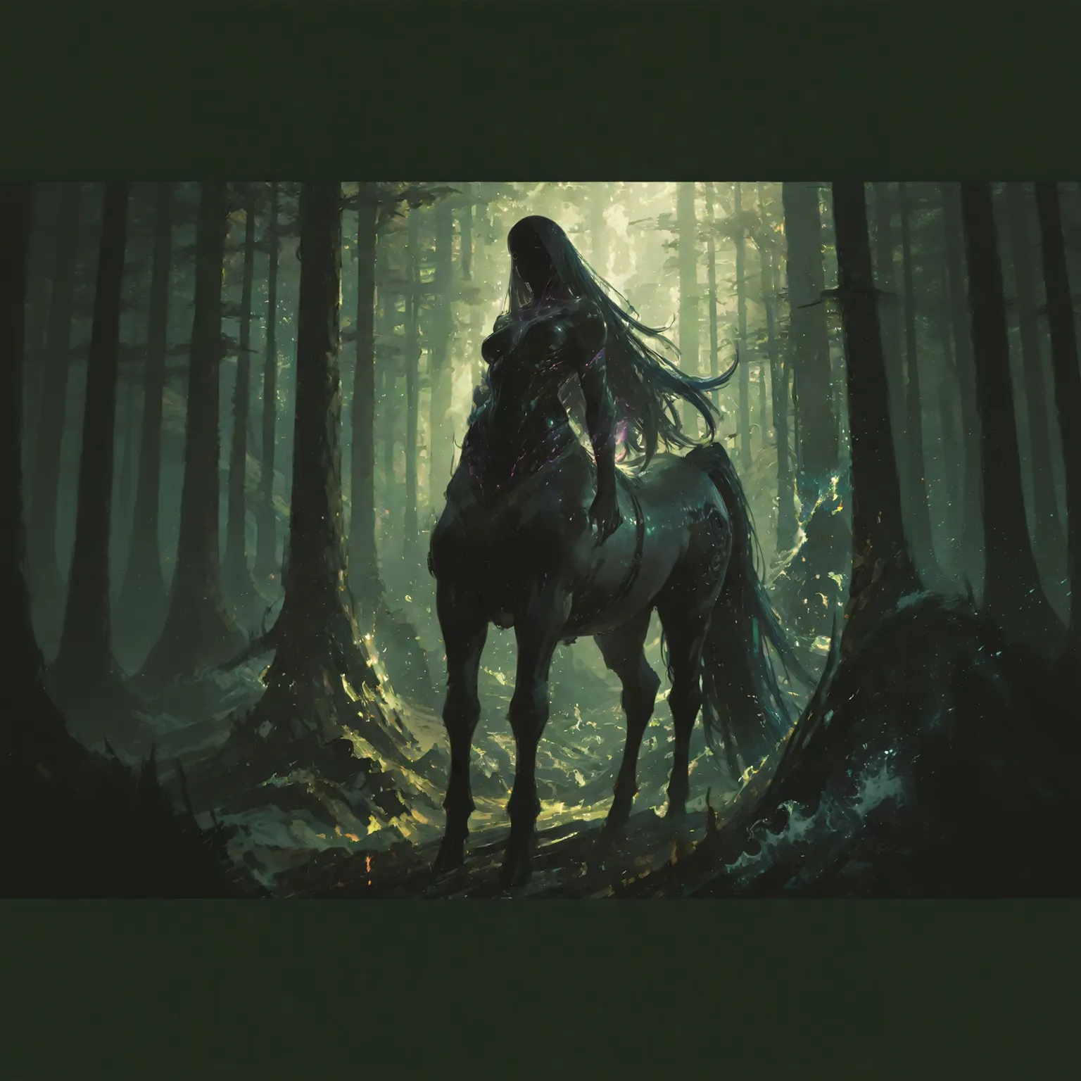Monster girl, Deer girl in dark forest, gothic style, running away from something, realistic,Black and green palette, Scary surroundings --auto --s2