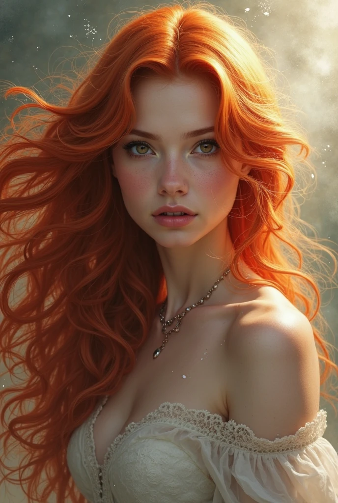 Madelaine Petsch, woman, Caucasian, 30years, long orange, wavy hair, elaborate hairstyle, malicious expression, evil, seductive, heavy makeup, fallen angel, burgundy lipstick, hell, cherry red dress, war scene, apocalypse, high fantasy , fantasy, Celestial Magic, corrupt magic, beautiful, high quality, battlefield, victory, biblical, flawless image, highly detailed, artistic, realistic, digital painting, 4k, no deformity. (best quality), extremely delicate and beautiful, amazing, finely detailed, master piece, ultra-detailed
