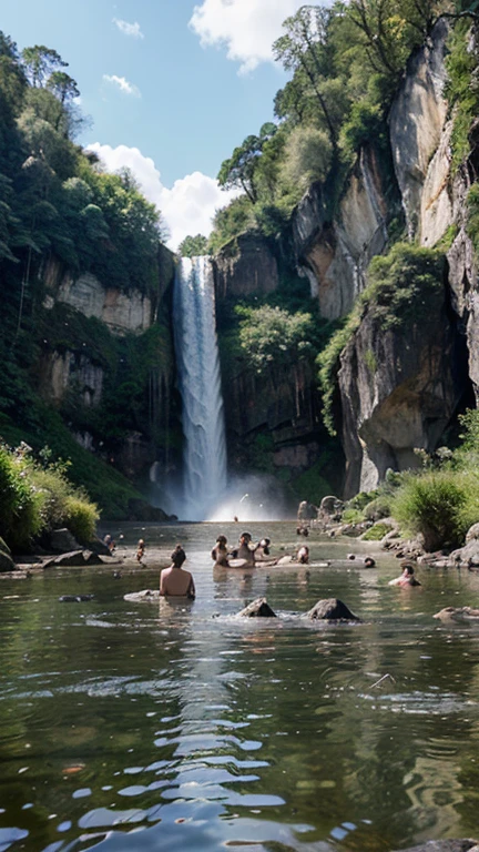 Araffe woman in a bikini standing on a rock near a river, 🐎🍑, ao lado de uma cachoeira, muito perto da natureza real, em um rio na selva, great view, paradise in the background, in water up to her shoulders, 😭 🤮 💕 🎀, beleza de cair o queixo, 🤬 🤮 💕 🎀, Malika Favre