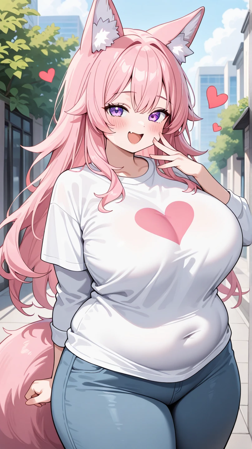 masterpiece, best quality, 1girl, (pink hair, long hair, detailed hair, cat ears, pink eyes:1.3), cute, (horny heart eyes, blushing, drooling, excited, extremely horny face:1.1), bedroom, (black hair ribbons, t-shirt, shorts:1.2), (gigantic breasts bigger than body, bursting breasts:1.1)