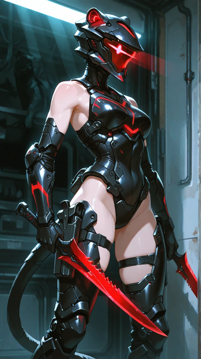 good anatomy, masterpiece, best quality,realistic, hyperrealistic, 16k hdr, taki, (red bodysuit:1.2), fishnets, fingerless gloves, arm guards, shoulder armor,medium breasts,outdoor,castle background,blue sky,dynamic pose,(fighting pose:1.4),spread legs,(black metal mask,holding sword:1.1),cameltoe,from below