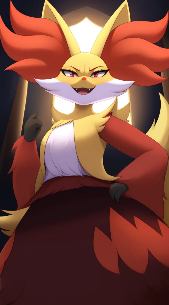 e621,by matra_usagi, standing,standing in water,(standing in water:1.3),water level up to thighs level , posting,Full body shot,(masterpiece), (best quality), (((adult furry, age 30, (tall women:1.6), (anthro furry:1.3, snout:1.2, anthro:1.3, furry:1.2, solo female), (extremely detailed eyes),sharp eye,animal eyes, (extremely detailed:1.3), (extremely detailed hands), (extremely detailed mouth), (athletic figure, lithe figure), (slim body), (), (small thighs), (small ), perfect posture,Delphox ,animal fangs,sharp fangs, happy expression, perspective, sweat, steam,smog, smoggy, smoky, hazy, curvature, totally blushed,fog forest background, forest background,night time,bedroom eyes, clean, crisp, cinematic,half-closed eyes,full moon
