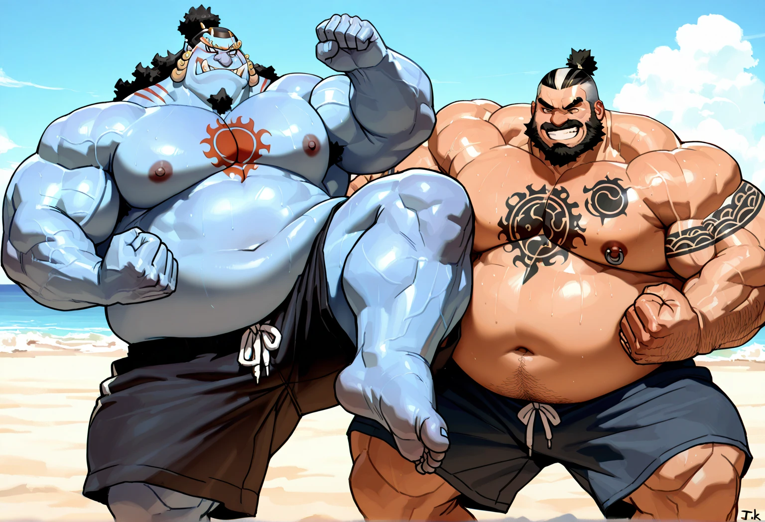 beach, side view, extremely huge muscular, massive muscular, full-body, well-muscled old man and showing back muscle. ((extremely muscle size, super thick arms, huge back, extremely wide back and shoulder , huge arms)). and add details to make it attractive and interesting. Add textures and details to make the image more realistic, such as the appearance of the shirt texture and the appearance of the skin. Make sure the resulting image is high resolution, 8K quality."