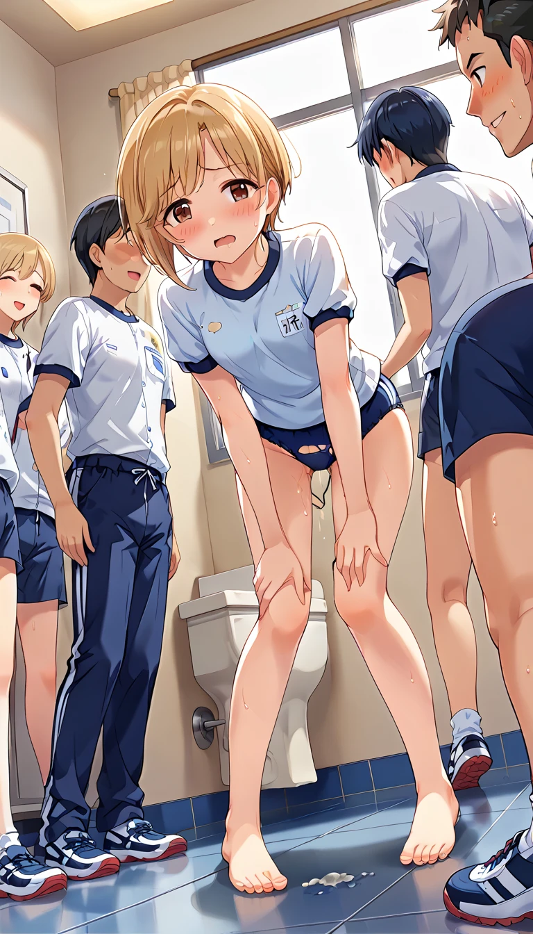 realistic, 1gril, per HD, 12k, slim body, rather big body, six pack body, big round breasts, uniform office girl clothes, beautiful breasts, looking at the camera, doggy style sexual, long black hair, facial details, detailed person, body details, hair details, breast details, vagina details, eye details, sweat details, water details, pose (Masturbating with 5 girls climax sexual bloody vagina, deflowet) whole body, klimaks masturbating, perfect masturbating, stay in toilet, lesbian, licking vagina, klimaks face masturbating, squezing breast