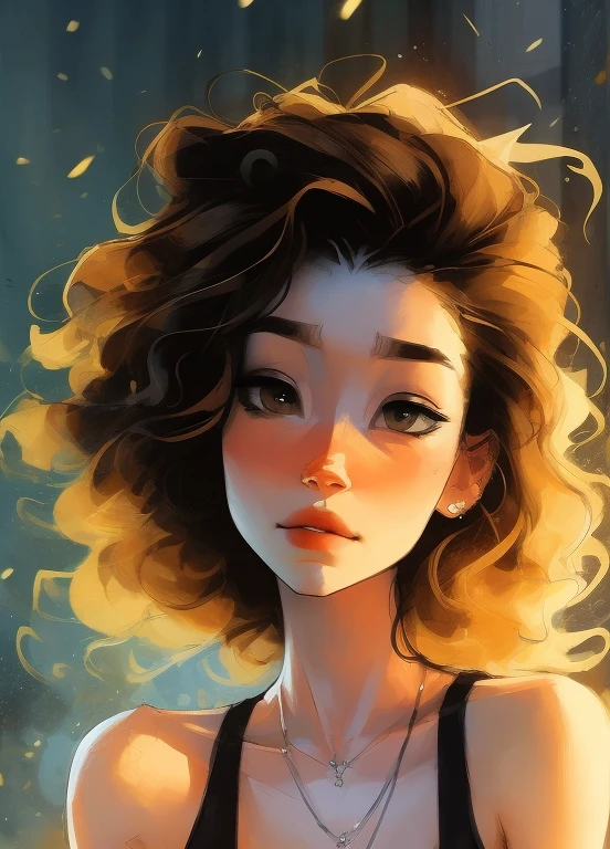 samdoesarts style award winning half body portrait of a beautiful woman in a croptop and cargo pants with ombre navy blue teal hairstyle with head in motion and hair flying, paint splashes, splatter, outrun, vaporware, shaded flat illustration, digital art, trending on artstation, highly detailed, fine detail, intricate
