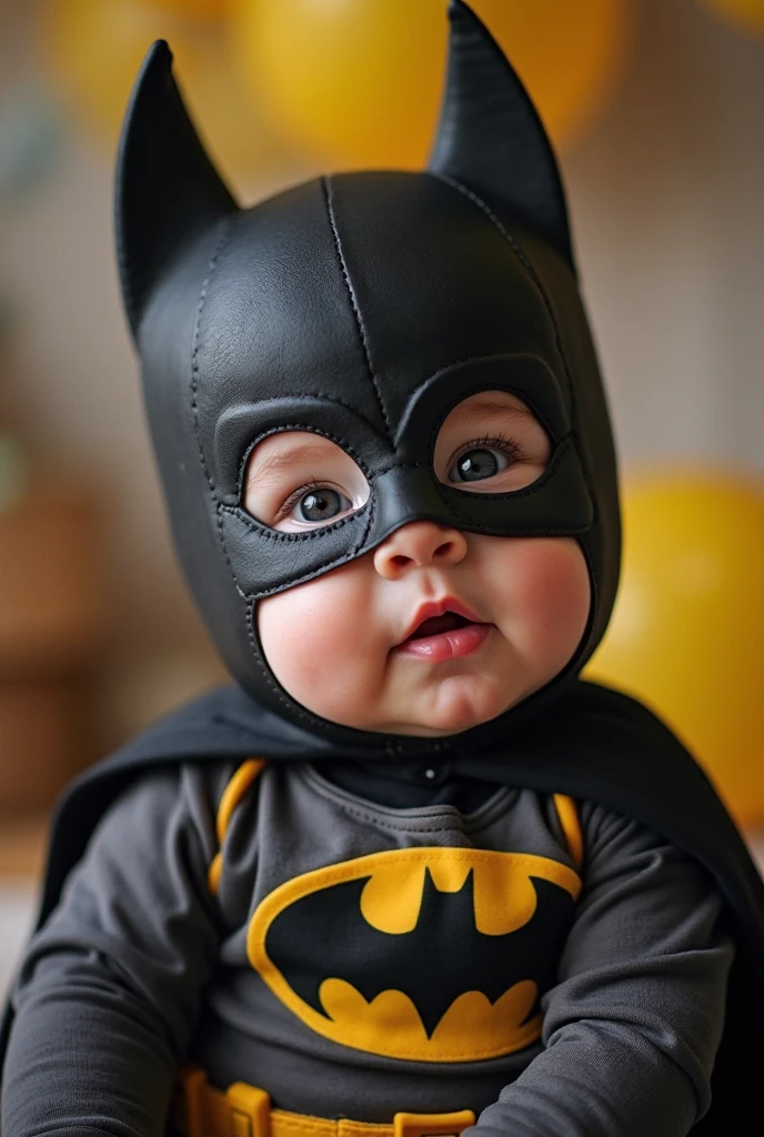 Baby poncho  in Batman fleece fabric with emblem on the chest and bat ears,yellow hood trim