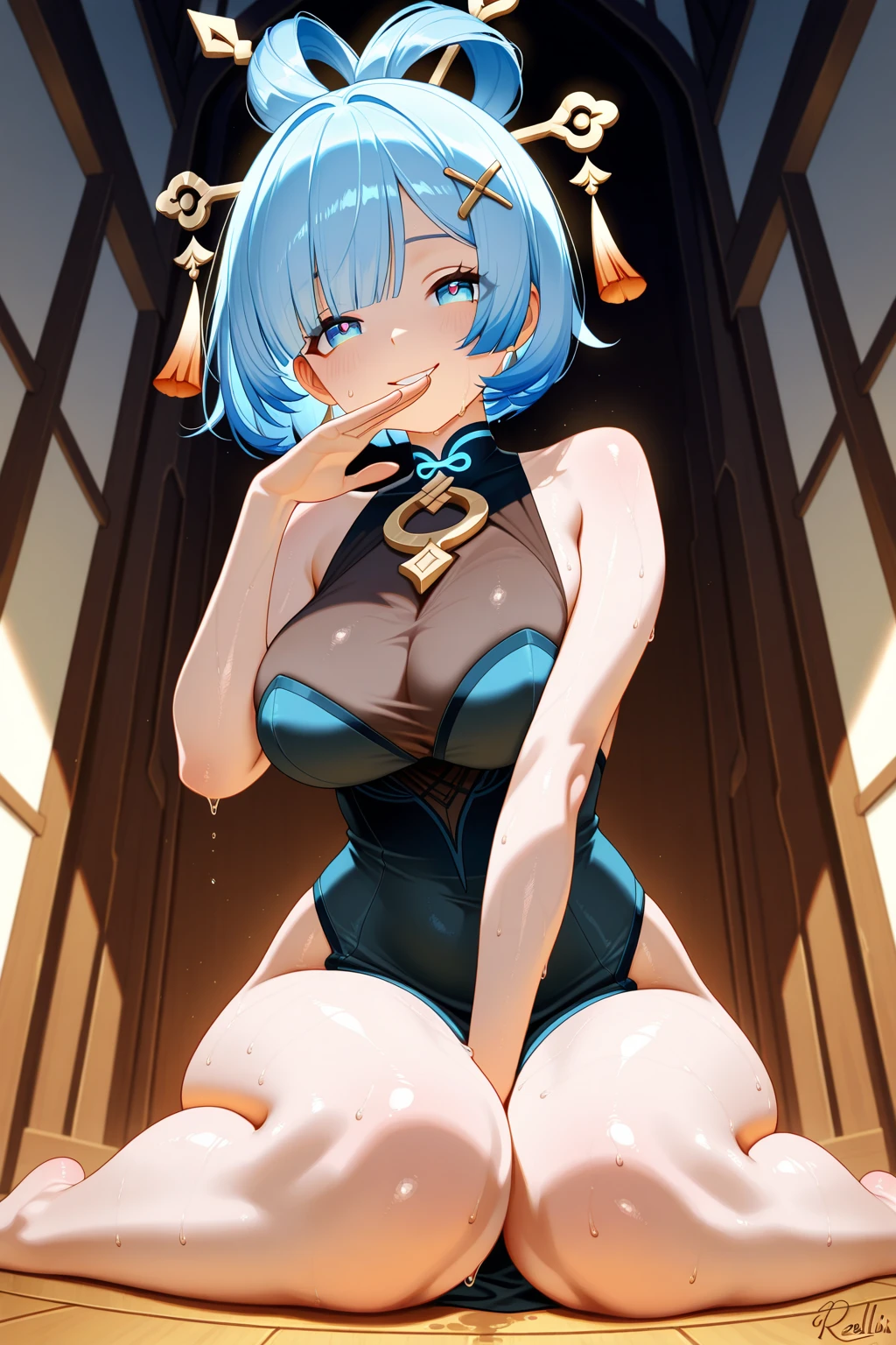 Blue hair,big boob ,Nsfw,single girl ,posing,4k hd wall paper glossy skin,anime girl