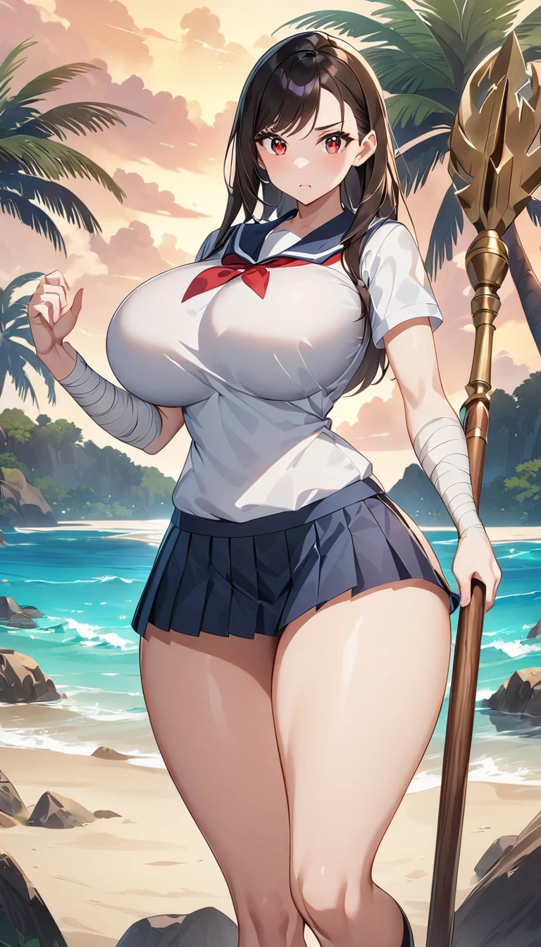 (((((A person with dark skin, Muscular))))), ((thick thighs, 非常にLarge Breasts,、Strong Body、), Black long hair, alone, Glowing Skin, it was foggy, ,Bridge pier, Bristles,Are standing、Big body women、naked,Strong Body、pubic hair,Muscular in the forest,Composition from the front,Muscular and wide hips,Muscular and wide torso,Muscularの, Widebody,thick, Muscularの腕,thick, Muscularの脚,Muscular and broad shoulders,bodybuilder,nakedの美しい女性,Large Breasts,long, saggy breasts,,Deep purple eyes,Woman with beautiful face,Expressionless,,,Strong Woman,Right in front of the viewer,,Muscular女性,Big body and broad shoulders,thick Women,naked,sexy,Stand in front,全naked,正面にAre standing女性,真っ直ぐにAre standing,Fleshy ladies,Plump woman,Chubby woman,Fat woman,Fleshy ladies,,cave,ponytail,Small size sailor suit woman,School girl in uniform