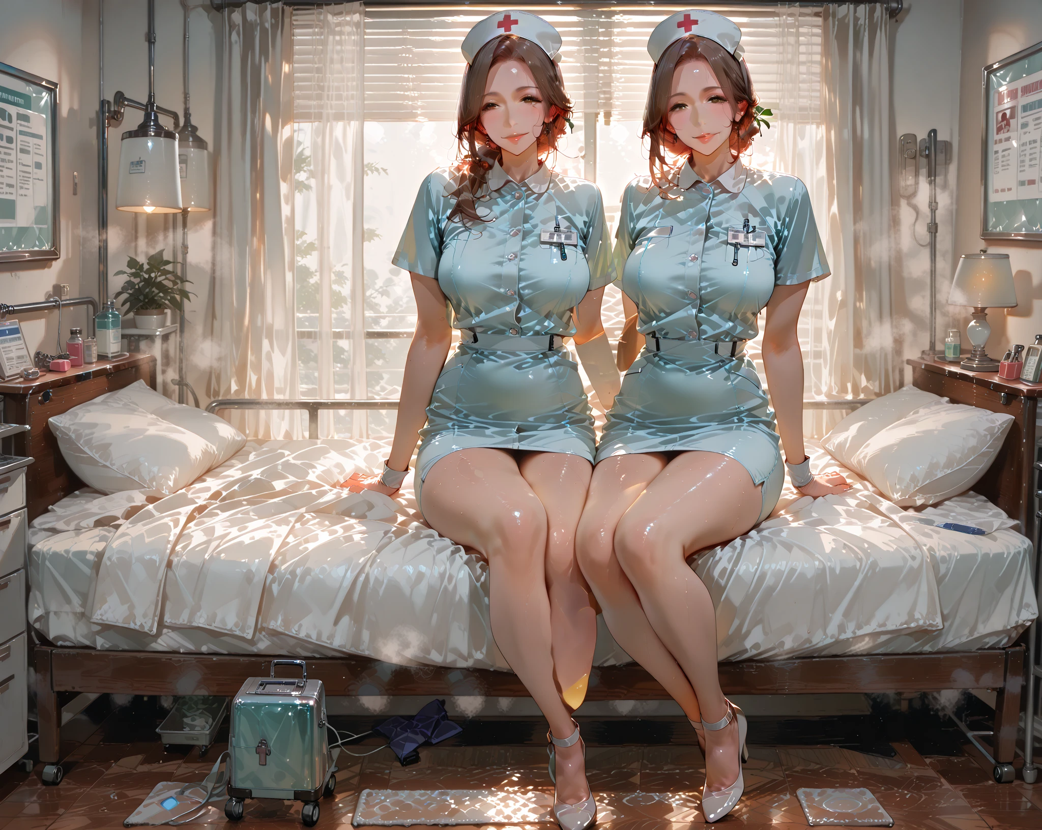 Young Korean woman in a white nightdress with deep V-neck leans sideways,Pout your ass,The collar is particularly low and transparent,exposing her chest,The chest contour is very clear,The skirt is short to the base of the thighs,Smooth and fair thighs and feet wearing black stockings are exposed,Rounded buttocks upturned,Extra slim waist,Long hair casually scattered over the shoulders。
