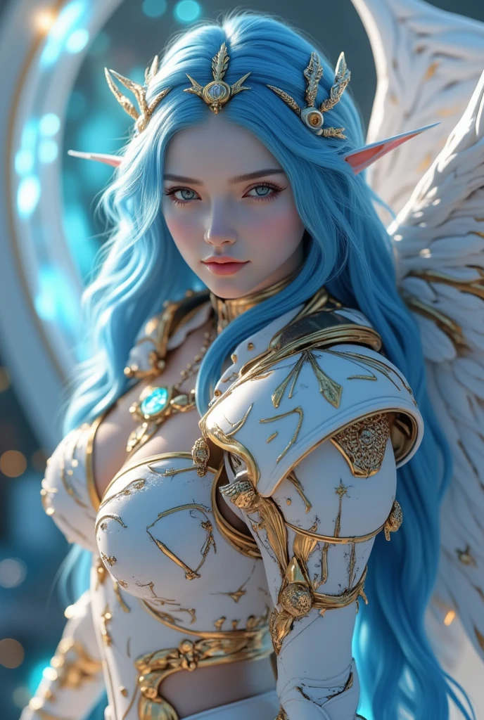 a woman with blue hair and wings in a blue dress, hyperdetailed fantasy character, digital fantasy art ), fantasy art style, extremely detailed artgerm, fantasy style art, a beautiful fantasy empress, digital 2d fantasy art, astral fairy, 8k high quality detailed art, fantasy art behance, ross tran 8 k, detailed digital 2d fantasy art
