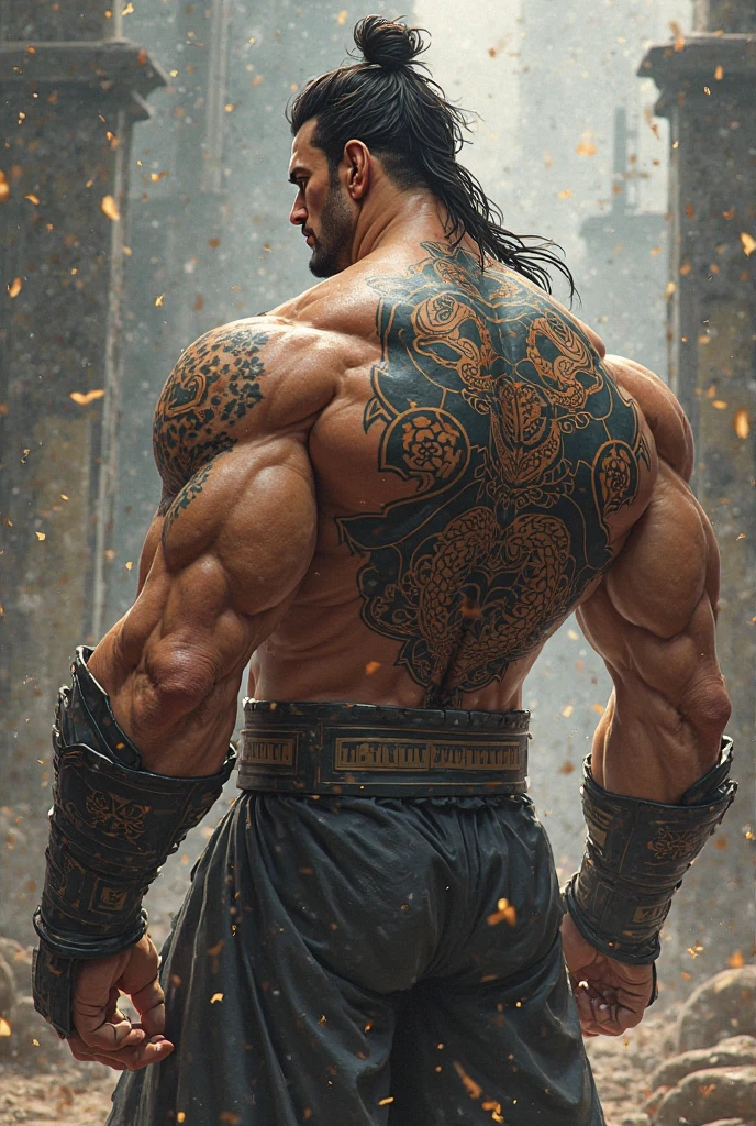 Muscular boy with black beanie hat and short brown hair on his back with bangs, all very epic, very epic