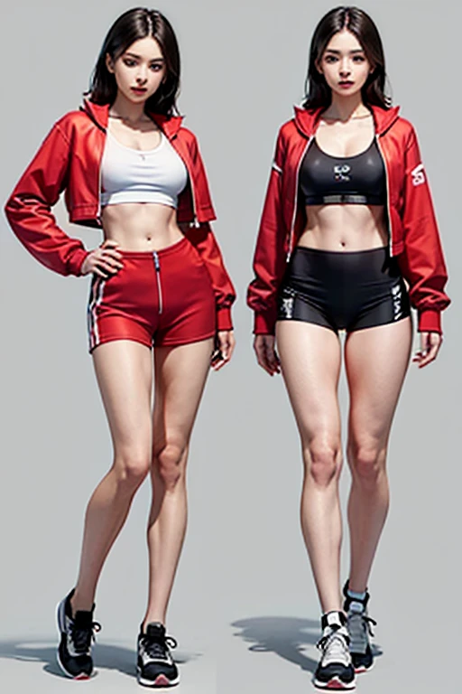 See sporty boyfriend,Girls in the same style of clothing,4 different styles,systemic,photorealestic,Split screen display