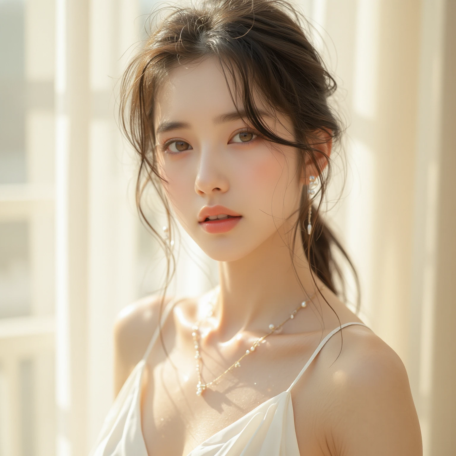 absurdres, RAW photo, extremely delicate and beautiful, masterpiece, Best Quality, ultra high resolution, 32k, hyperrealistic, ultra-detailed, delicate facial features, beautiful detailed woman, tearful mole, earring, medium breasts, ((full body shot)), medium hair, black hair, cloak,