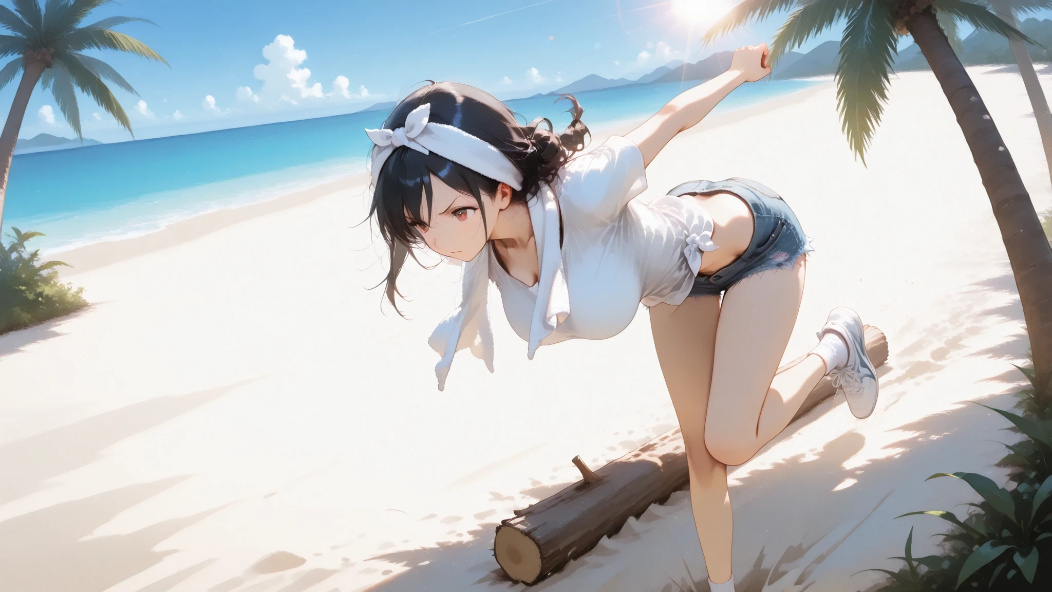 Anime girl in bikini sitting on the beach with umbrella, deusa anime, menina anime sedutora, Melhor Avaliado em Pixiv, anime moe artstyle, menina bonita do anime agachamento, knights of zodiac girl, arte de anime limpa e detalhada, pixiv 3dcg |, Cushart Kenz, Guweiz em Pixiv ArtStation, trending on artstation pixiv, Hestia