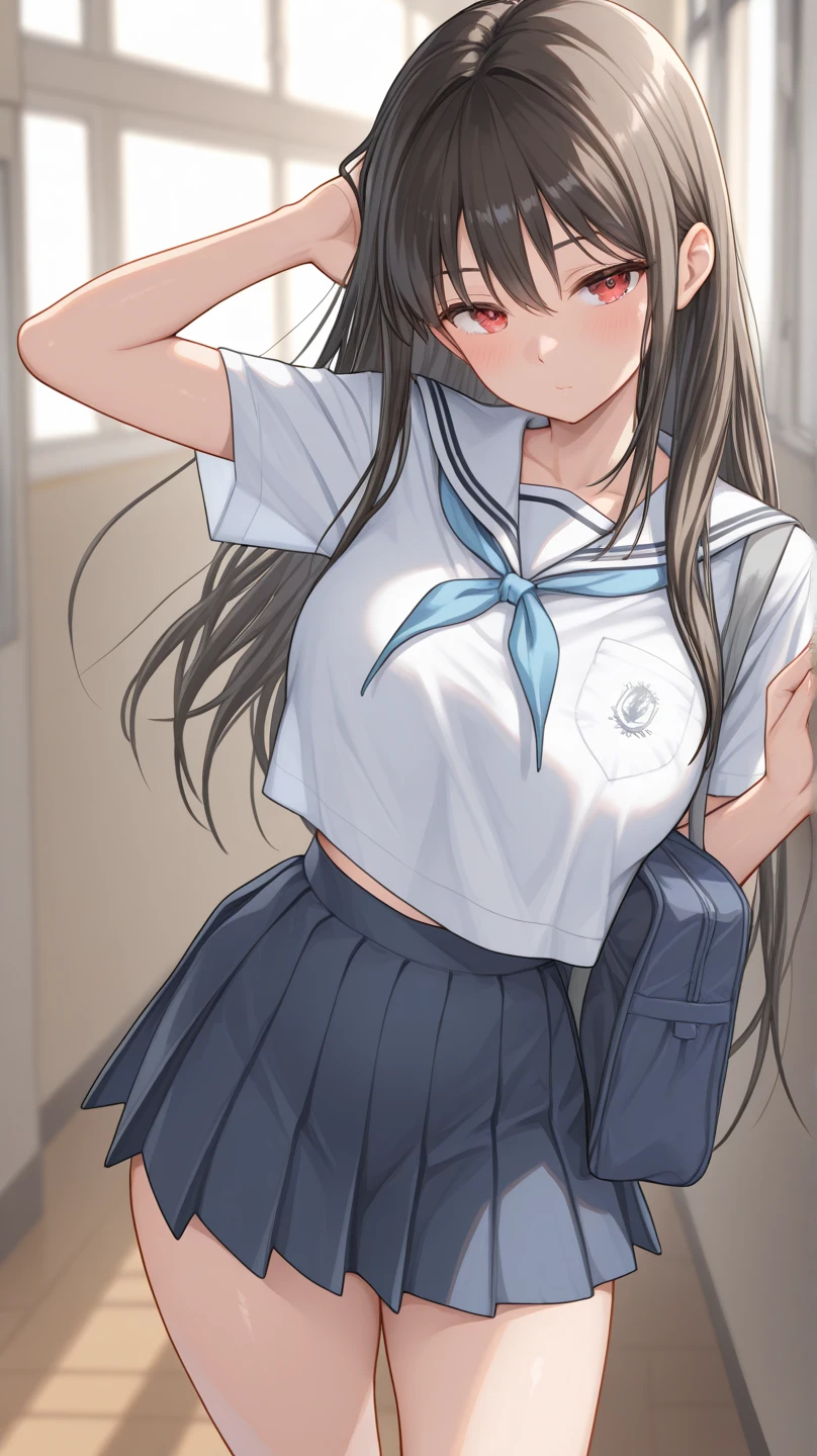 Long black hair、Braid、Sailor suit、Confused eyes、Lori