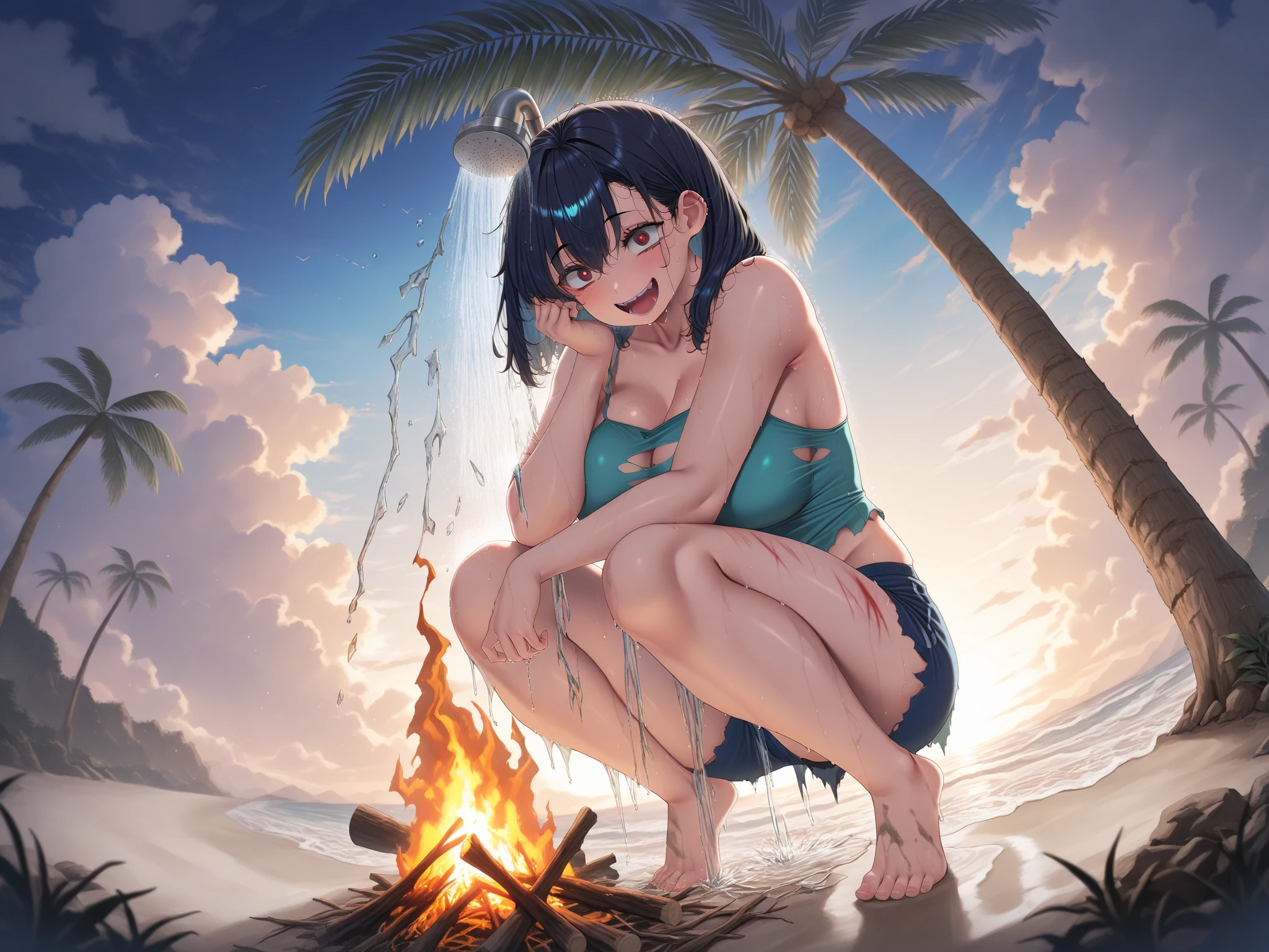 Build a tandoor oven Gal girl in micro bikini Wearing a bandana Burning Fire With two people