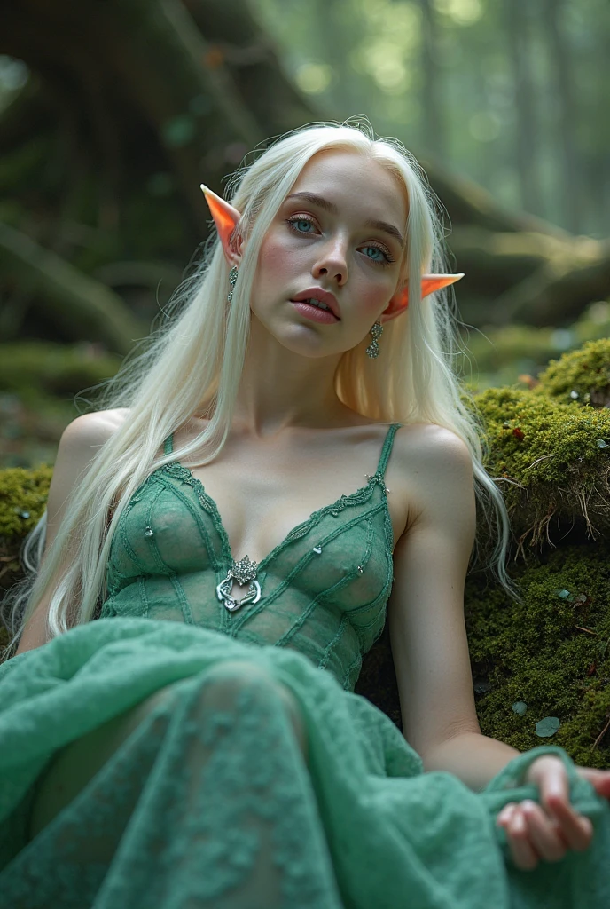analog film photo, photo of a young elf girl, 18 years-old, elf, elf ears, long pointy ears, messy hair, sun-kissed complexion, goosebumps, pretty, natural beauty, tall, full hourglass figure, wearing a cotton bralette, posing in a misty forest, resembles Natalie Dormer, RAW Photograph, dslr, soft lighting, high quality, film grain, Fujifilm XT3, detailed skin with visible pores, insane details, masterpiece, 8k, 35mm photograph, dslr, kodachrome, faded film, desaturated, grainy, vintage, Lomography, stained, highly detailed, found footage, close-up shot, elven ears