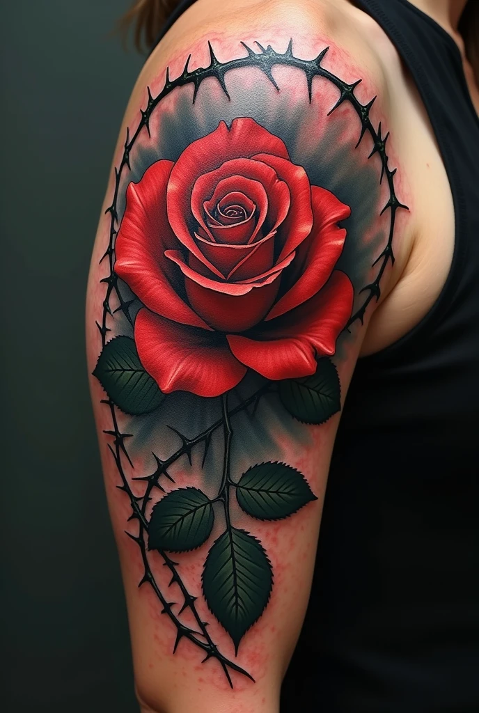 Roses, lightning, upper arm, tattoo