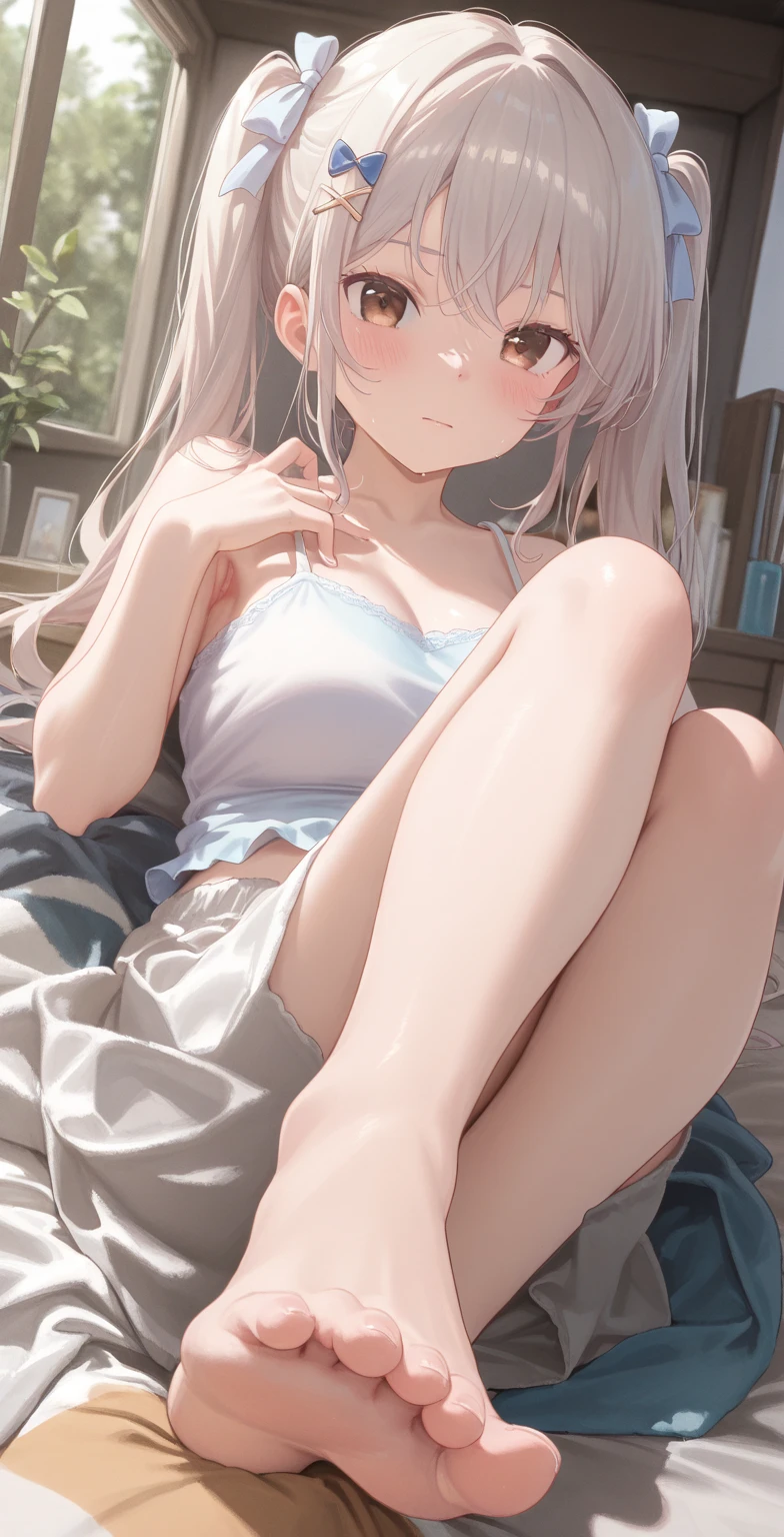 two girls, sexually suggestive, sitting, full color, Long white hair, Red eyes ,Eyeliner, Red, open air, Rose, night, ruins, Butterfly,mine same as the original, mine, , (:1.2) rest, (cheongsam), (view from below), (place one's arms behind one's back), (wild lift), thin, Crotch, best quality, high resolution, unified 8k wallpaper, (illustration:0.8), (beautiful and delicate eyes:1.6), extremely detailed face, perfect lighting, Very detailed cg, (perfect hands, perfect anatomy), soles of feet,sitting,blond,red lips,Acting cute,Feet close up,Soon,Complete feet,white,close up, ((Nude)), ((naked)) ((beautiful feet, toes)), ((fully naked, no clothes)), hot girl, ((back side)).