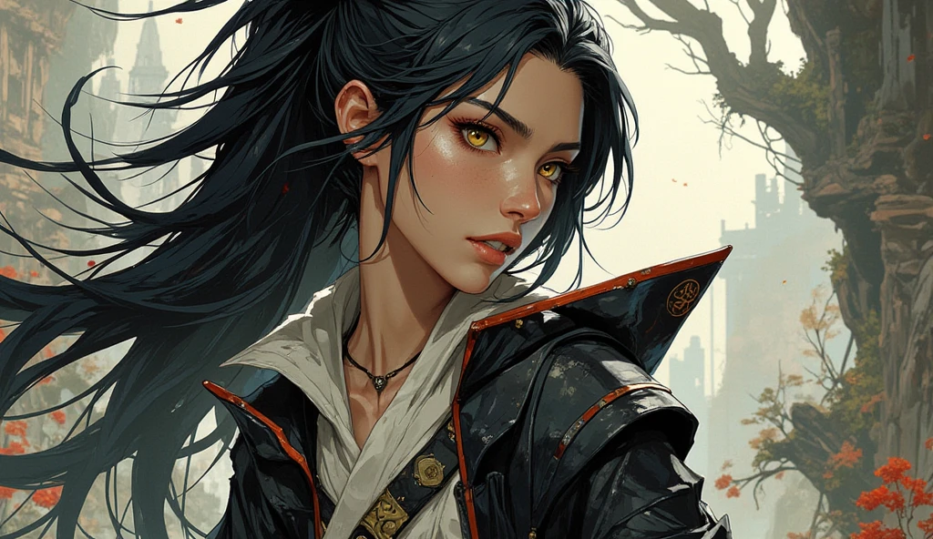 {-erro_de_anatomia:1.0} estilo anime, Masterpiece, absurdities, Orochimaru\(Naruto\), 1girl Solo, Mature woman, Oversized shirt with broad shoulders, Perfect composition, Detailed lips, large , Beautiful face, body proportion, Blush, Long black hair, ( black hair), yellow eyes, (), Soft gauze, Super realistic, Detailed, photo shoot, Realistic faces and bodies, masterpiece, best quality, best illustration, hyper detailed, 1 girl, solo, glamorous, blushing, whole body, sitting on the ground, on nature, dimanic poses