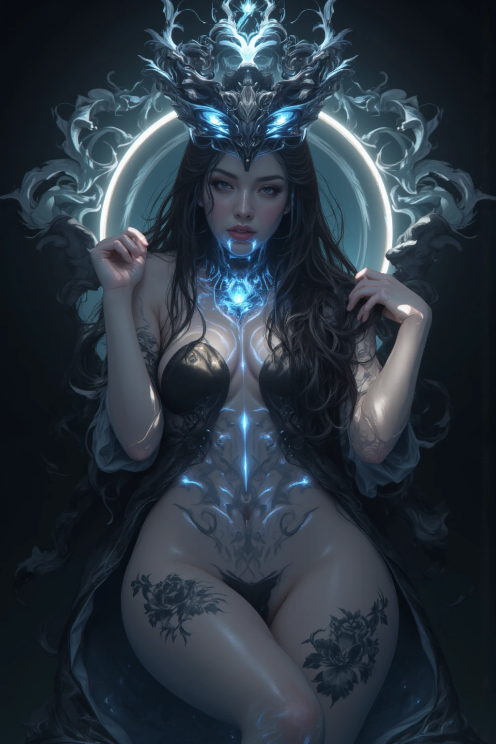 (best quality, masterpiece, high resolution:1.2), (strange female creature:1.1),happy,Seductive grin,(menacing:0.5),(evil:0.15),bottomless,female pubic hair, hairy pussy,Hot pink hair,Fishtail braid,eldritch abomination,Voidspawn Horror, Ebon Shadowfiend, (slime:0.4),(demon:0.15), (chaotic:0.2),unstable,scales,claws, junji_ito style,eldritch,b3ks1nsk1,by (alfred kubin:0.45),surreal,absurdes, terrifying, trembling,horror \(theme\),magnificent, ethereal,unearthly,eerie,transcendent, otherwordly, dreamlike, dreamy, atmospheric, phantasmagorical, spectral,quircky character design,glowing,closeup,defailed,smooth brush strokes,oil painting, bright lit,highly visible, colorful,vibrant colors,bold colors,nsfw,gloomy,erotic fantasy artwork, absolutly outstanding,poignant atmosphere, hauntingly captivating,magnificent,high contrast, Renaissance,(Brutalism:0.15),intricate,frazetta,flickering,dense atmosphere,disturbing,tenebrism,ritual,dripping,swirling,stretching,iridescent,insane void,disgust, dynamic pose,dynamic camera angle,cowboy shot
<lora:BearlySD:0.55>
<lora:backlight_slider_v10:1.75> <lora:monsterg:0.7> <lora:m99_labiaplasty_pussy_2:0.15> <lora:junji_ito:0.1>
<lora:Frazetta:0.15>