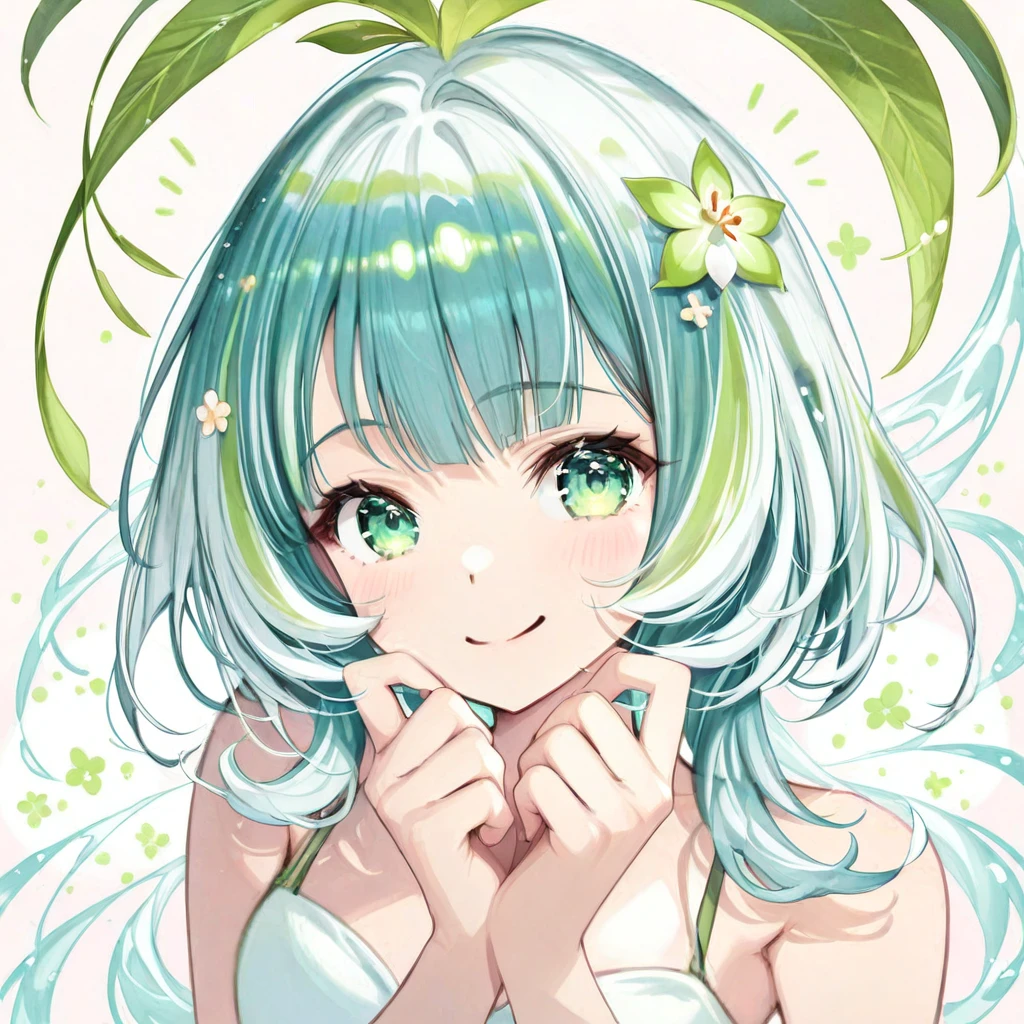 (masterpiece、Highest quality、Highest quality、Beautiful and beautiful:1.2)、Excellent ???????、（Watercolor painting 1.5）、Long Shot、Straight short hair picture、Trendy Hair Color, Beautiful smile、Fairy, 蝶のFairyのコスチューム、Pure white、Pure、charm, Colorful flowers of various colors, Flowers and leaves green wind、Botanical Art, Mr.々A pose