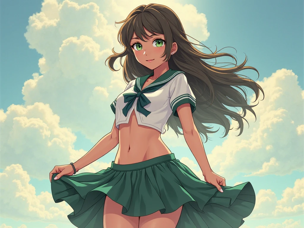 (Highest quality:1.2, 4K, 8k, Very detailed, up to date, Vibrant, Attention to detail, masterpiece:1.2, Highest quality, Best aesthetics), (((1 girl))), JK, Sailor suit, Pleated skirt, Open your mouth:1.2, Cute Smile:1.1, (Black Hair, Long twin tails), Dynamic Angle, Friendly atmosphere, Beautiful Hair, Shiny Hair, Beautiful Skin, Detailed face and eyes, Glossy Lips, Curvy Women, Sexy pose, Lush green park:1.2, Colorful flowers, Light and shadow with attention to detail, Background Blur.