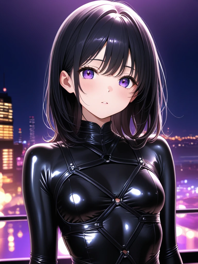 1 girl,NSFW,Kuna, (PSO2), twin tails,clavicle, absurd, brainwashing,Combatant, empty eyes,((purple glowing eyes 1.5))( huge breasts ), No expression, emotions are removed,((black latex tight bodysuit)),look away , whole body shape, ((stand up, salute)),(highest quality、4k、8K、High resolution、must have:1.2)、Super detailed、(reality、that&#39;s reality的な、reality的な:1.37)、ticker、hyper hd、studio lighting、ultra definition paint、sharp focus、Physically based rendering、extreme details、Professional specifications、vibrancy and color、blurry、sports portrait、landscape、horror style、anime big breasts、SF、photograph、concept artist、five fingers, perfect body,  {{{masterpiece}}}, {{{highest quality}}}, {{Super detailed}}, {shape}, {{very delicate and beautiful}},Improved cost performance、all roles、Canon 5D MK4でphotograph、photograph,