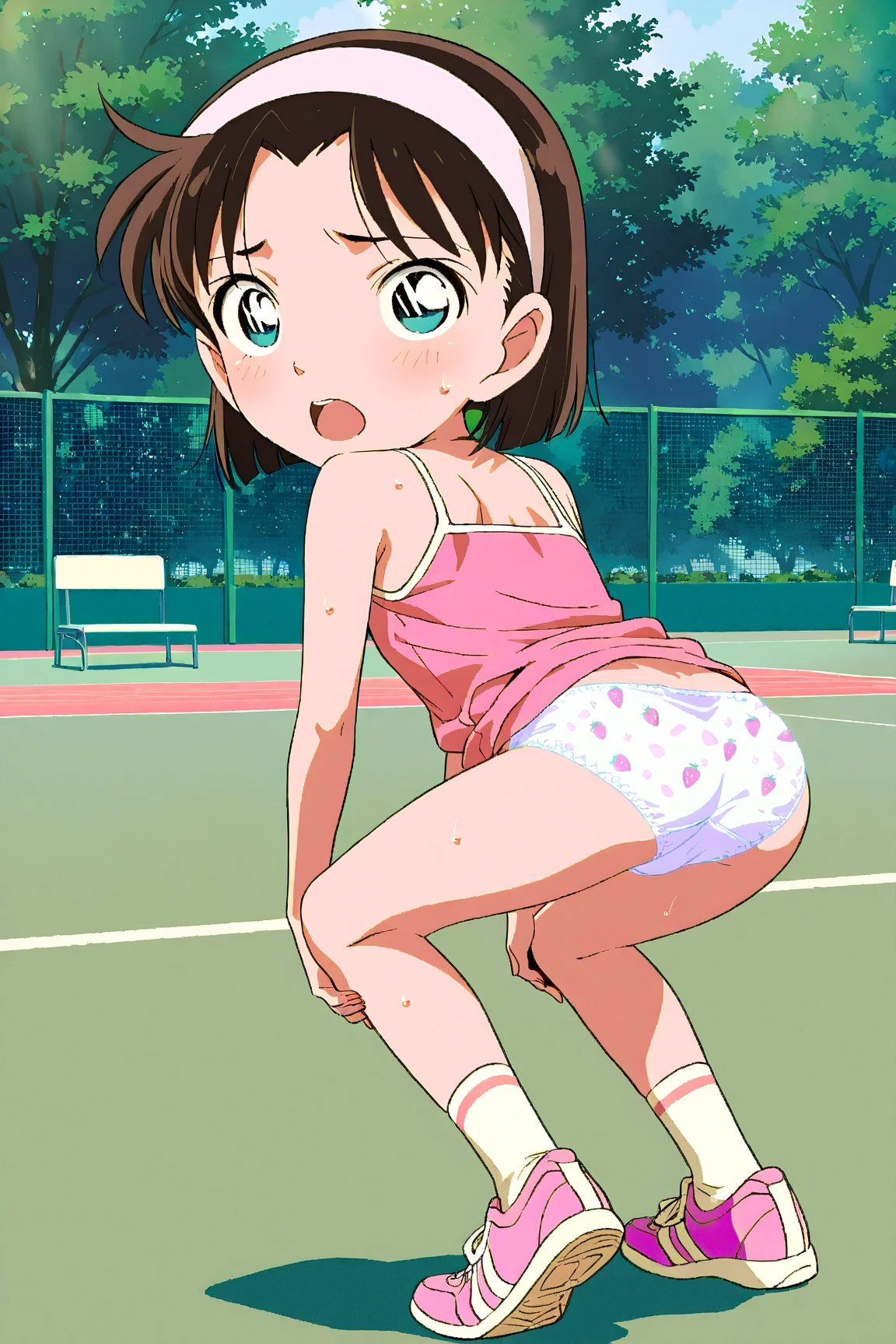 masterpiece, Highest quality, Soft lighting, Looking at the audience, alone, smile, whole body,,(Browsing Caution),(Spread your legs,She spreads her organs to show her uterus), (orgasm: 1.5), (Sexy Body), (Big Breasts: 1.2),),((Cute Costumes:1.5)),(Pussy angle),(pussyfocus,pussyfocus),((Low length:1.5)),(((Young girl:1.5))),(7 years old),((Double Peace)),(((Little:1.4)),((Cute camitop:1.5)),(((squatting,open legs))),Magical Girl Lyrical Nanoha StrikerS: Vivio Takamachi (Young Ver.),(squat),