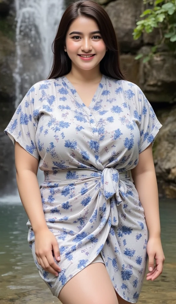 Indonesian woman, chubby body, wearing long dress