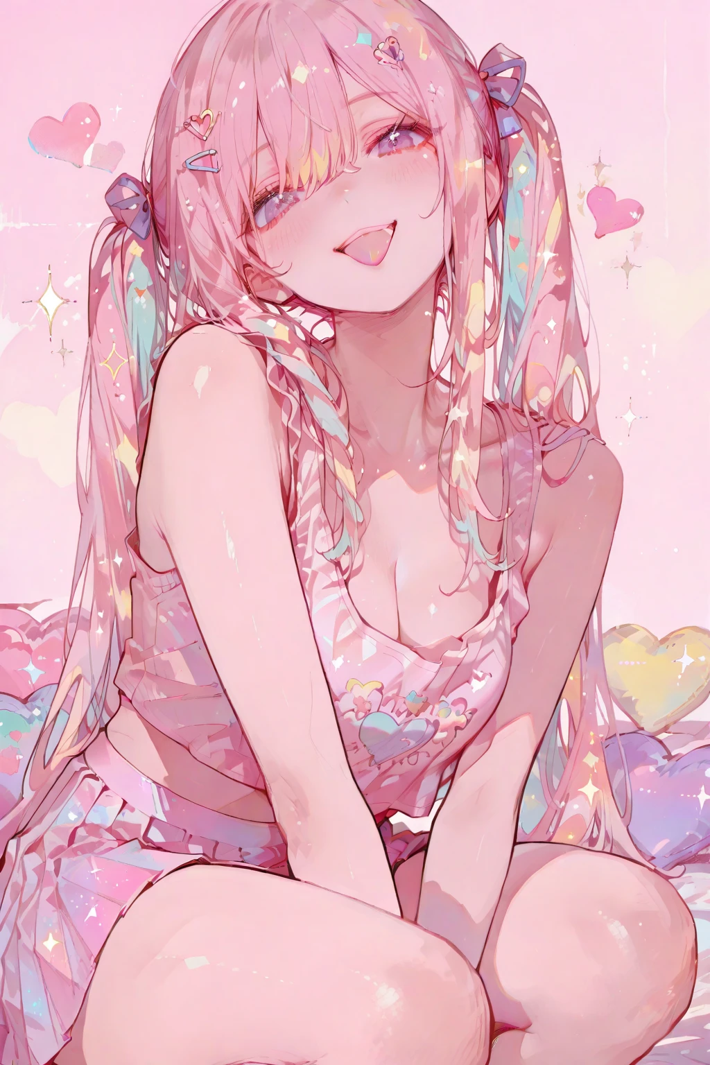 Anime girl posing naked with glasses and a pink dress, Colored line art, Bright colors.digital 2d, 2D Animation style, By Kentaro Miura, Soft anime illustration, 2D Animation, Digital anime illustration, digital 2d drawing, Digital Manga Art, 2D Digital, Color sketch anime manga panel, 2D Art Cover, Digital Advanced Anime Art