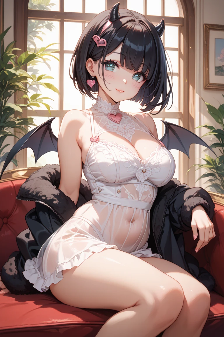 (masterpiece:1.2, highest quality, 8K, advanced details), (realistic, photorealistic:1.4), beautiful illustrations,
looking at the viewer, whole body, Front view:0.6,
1 female, 23 years old, Japanese, ((Short bob with black hair:1.5)), blown hair, bangs, ((big breasts, thin waist, big ass))
beautiful hair, beautiful face, beautiful and detailed eyes, (crimson eyes:1.7, Shining eyes:1.5), beautiful clavicle, beautiful body, beautiful breasts, beautiful thighs, beautiful feet, beautiful fingers, perfect anatomy:1.3, perfect anatomy , (desolate scene:1.6),
((Put your left hand on your chest, open your legs:1.3)),
(Look at the viewer while blushing:1.3)
((devil with wings spread:1.8, devil's horns, Crimson underwear, garter belt, black stockings, choker:1.6))