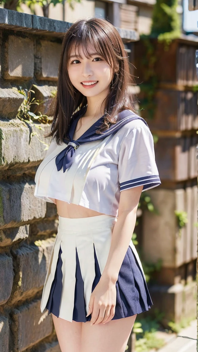 ((((((17 years old))))))、(Aya Ueto : 0.8)、(((A charming face)))、(((Young face)))、(((beautiful girl)))、(((A beautiful woman)))、Beautiful woman、Cute woman、((Innocent face))、((Smile))、((Ultra-detailed face))、((Detailed lips))、((Detailed eyes))、((double eyelid))、(((Beautiful Face)))、(((Beautiful, well-shaped eyes)))、(((Beautiful, well-shaped lips)))、Very Short Hair、ponytail、Pixie cut、BREAK、BREAK、(((Wearing a sailor uniform)))、BREAK、8 heads、(((slender)))、(((Slim body)))、(((Thin body)))、(((Slim woman)))、(Flat Chest:1.5)、BREAK、Photographic quality、Natural light、(フォトRealistic:1.4)、(Highest quality:1.2)、(Ultra-high resolution:1.2)、8K、RAW Photos、Realistic、High Detail、Film Grain、Detail Skin、Symmetrical、Delicate skin、Real human skin、pores、Super detailed、Detailed、(masterpiece : 1.2)、Thin face、Sharp Face、Small Face、Small face、Narrow shoulders、Small shoulders、Small shoulders幅、Slim shoulders、Narrow shoulders幅、Beautiful Japanese Woman、Beautiful Korean Woman、Slim womanモデル、Young Gravure Idol、Realistic young gravure idol、Young Sensual Gravure Idol、Young Pretty Gravure Idol、Japanese Model、Young Gravure Idol、((From the knee up)) 、(arms behind back:1.3)