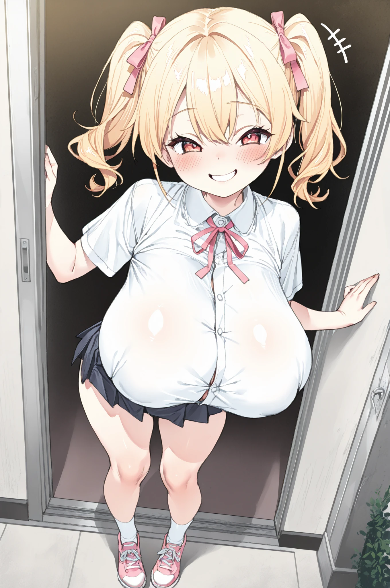 1girl, ((cinematic light)), (colorful:1.2), hyper detail, dramatic light, intricate details, (best quality:1.2), highly detailed,Anime, Moe, illustration, (wallpaper, masterpiece, best quality, ultra-detailed, best shadow), (detailed background:1.4), (beautiful detailed face, beautiful detailed eyes), high contrast, (best illumination, an extremely delicate and beautiful),
8k,hd,1girl,solo,skirt,ribbon,(huge breasts:1.1),smile,blush,string of fate,looking at viewer,open mouth,white shirt,bangs,brown eyes,hair ornament,collared shirt,neck ribbon,outstretched arm,school uniform,pleated skirt,:d,red ribbon,long sleeves,grey skirt,hair between eyes,<lora:KingGirl:0.8>,
pregnant,