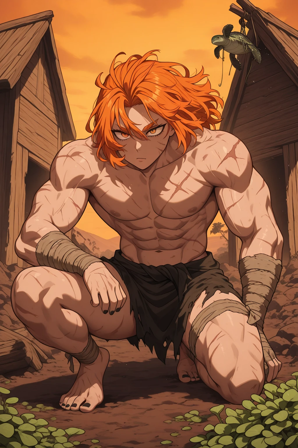 Tiger orcs，shaggy，musculature