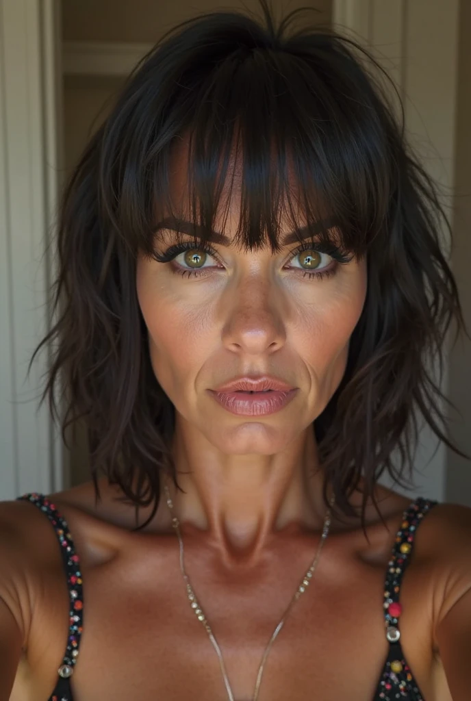 ((Worm's-eye view)), from below,perfect 57 year old milf, (perfect:1.2),1woman,solo, healthy hair, looking at viewer, dark lighting