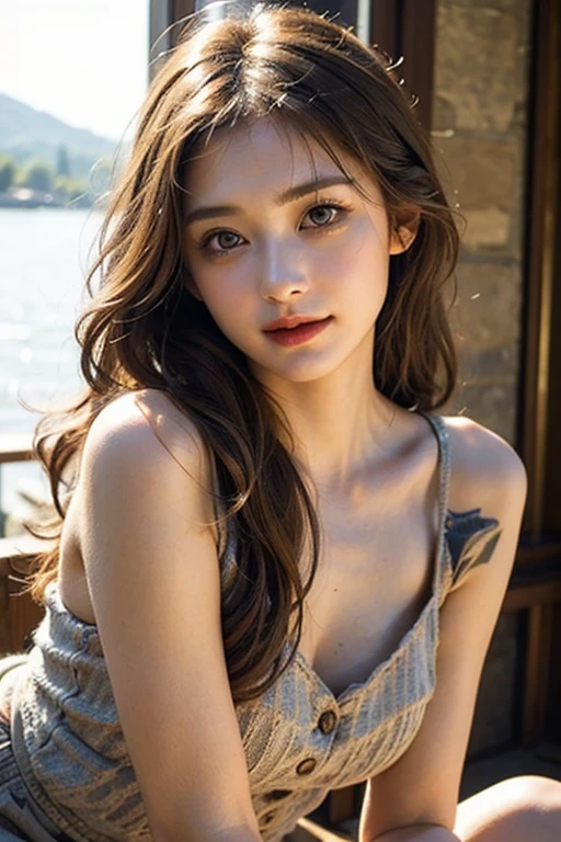 8K, Ultra-high resolution, highest quality, masterpiece, Surreal, photograph, stunning beautiful girl, very detailed and sharp facial features and expressions, very detailed and shinning natural hairs, very detailed glossy eyes, very detailed full glossy lips, detailed sharp nose, detailed perfect symmetrical face, (18-year-old:1.3), smiling sweetly and brightly at camera, wearing Japanese kimono, standing in a temple, drinking water, Cute girl, Cute face, Beautiful eyes in every detail, Detailed, one girl, (a beauty girl, delicate girl:1.3), very fine grain definition, (Symmetrical eyes:1.3), Small breasts, Brown eyes, Parted bangs, light brown Hair, silky long wavy hair , hair tied up, (Eyes and facial details:1.0), (masterpiece, highest quality, Super detailed, Detailed face, 8k)、beauty, Long neck、(((Ideal body proportions))),A cup small breasts :2、Perfect Anatomy、Vivid details、detailed, Light and shadow, Strong light, Fashion magazine cover, (Thin lips:1.2),
